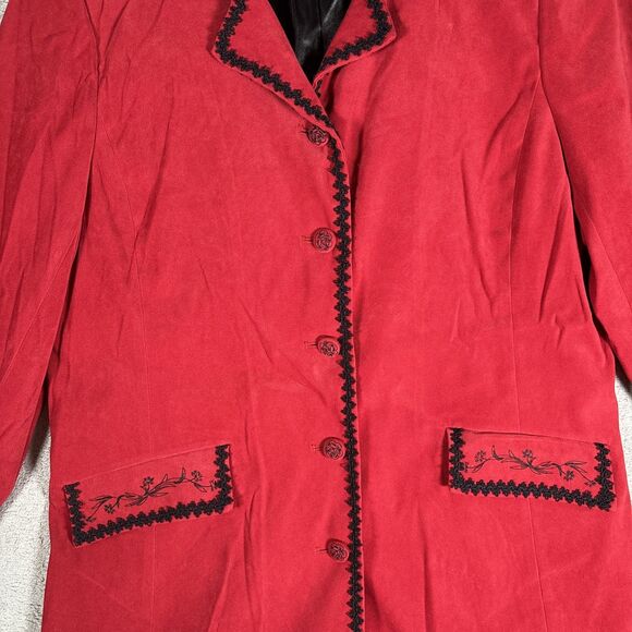 Susan Graver Women M Western Boho Embroidered Blazer Jacket Red Rodeo Cowgirl - Picture 3 of 14